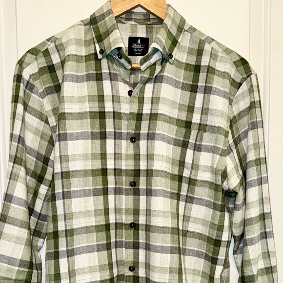 johnnie-O Top Shelf "Frost Forest" Green and White Plaid Shirt - Picture 1 of 7